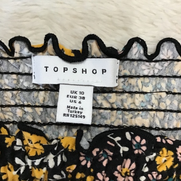 Topshop Women Size 6 Cropped Puff Sleeve Flounce Smocked Blouse Micro Floral - Picture 8 of 11